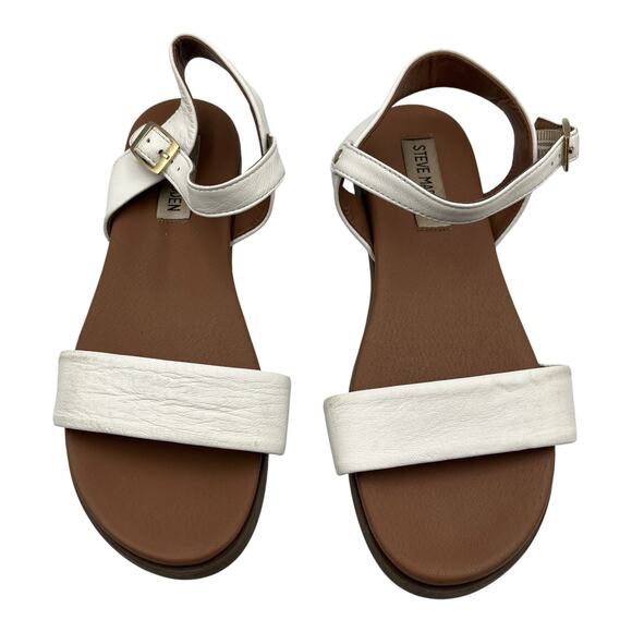 Steve Madden Dina Ankle Strap Leather Flat Sandals White Size 6.5M - Picture 3 of 9